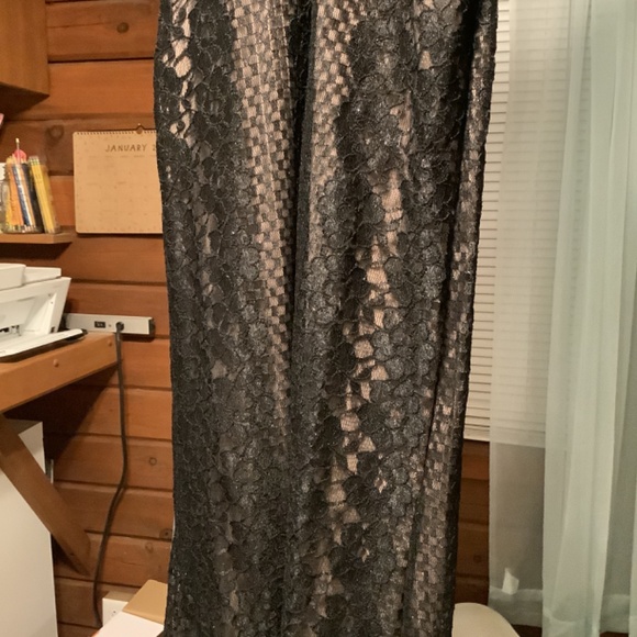 Nightway / Morgan and Co Black Sparkle Lace Gown - Picture 3 of 8